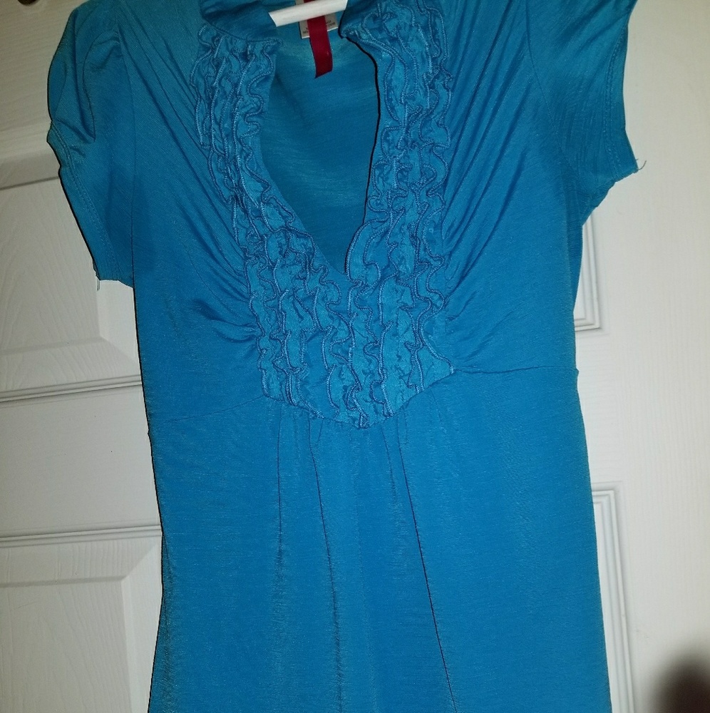 Heart and soul turquoise blue short sleeve blouse